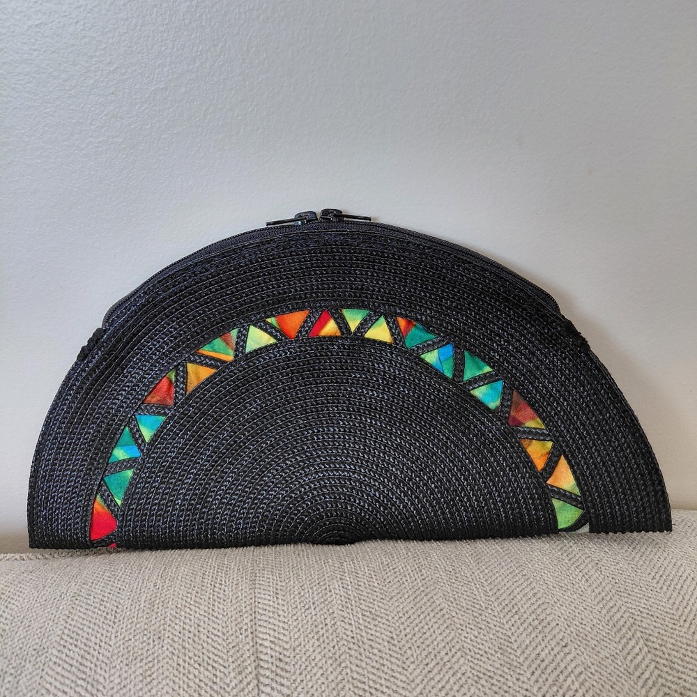 Handmade upcycled Black Straw Clutch
